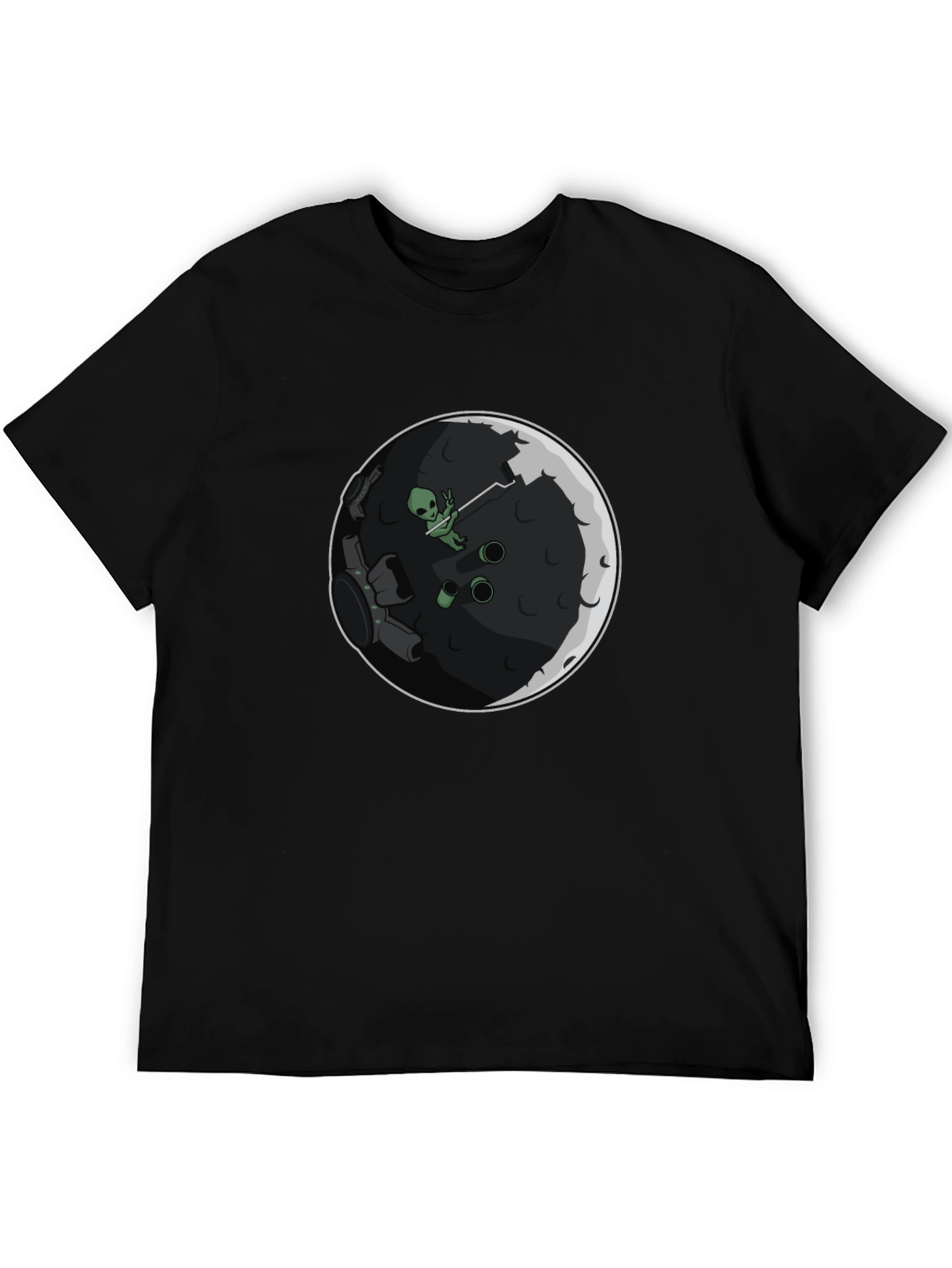 Alien Moon Landing Graphic T-Shirt - Black