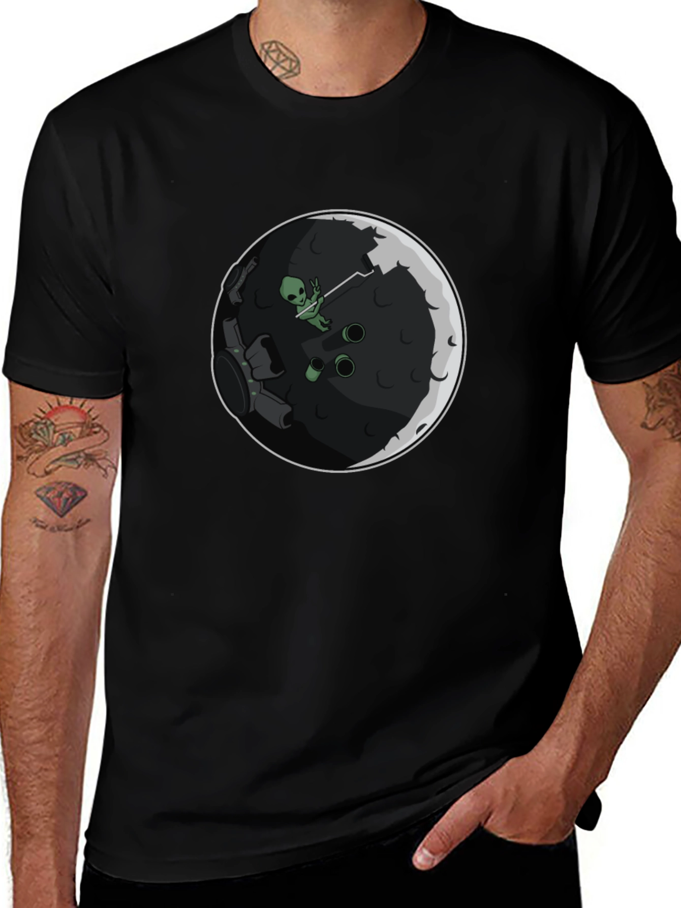 Alien Moon Landing Graphic T-Shirt - Black