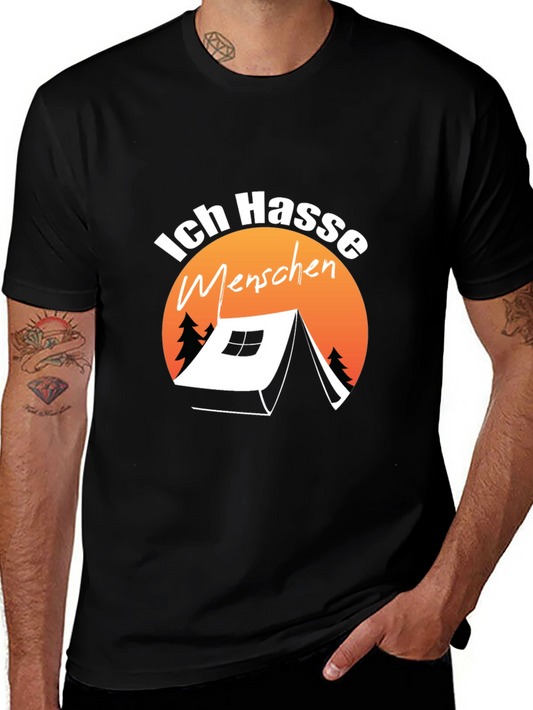 Ich Hasse Menschen Camping Graphic Tee - Black