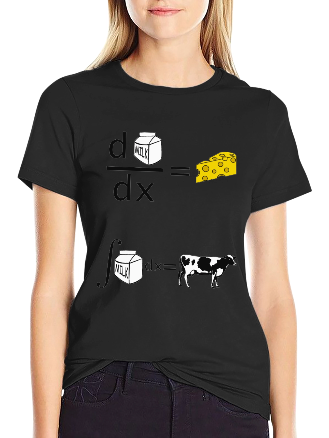 Funny Math Milk and Cheese Cow Black T-Shirt