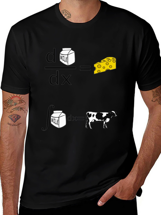 Funny Math Milk and Cheese Cow Black T-Shirt