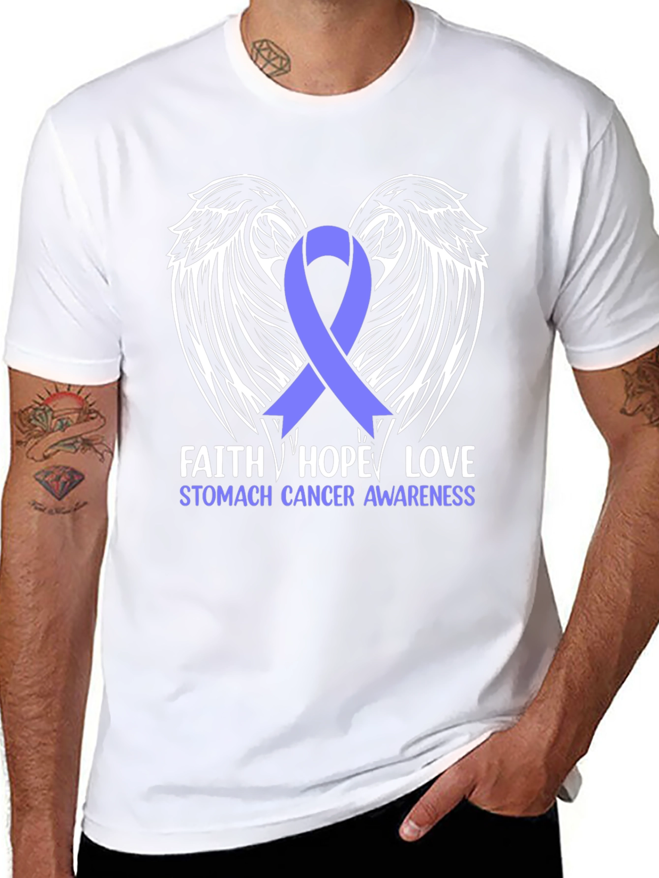 Stomach Cancer Awareness T-Shirt Wings Faith Hope Love