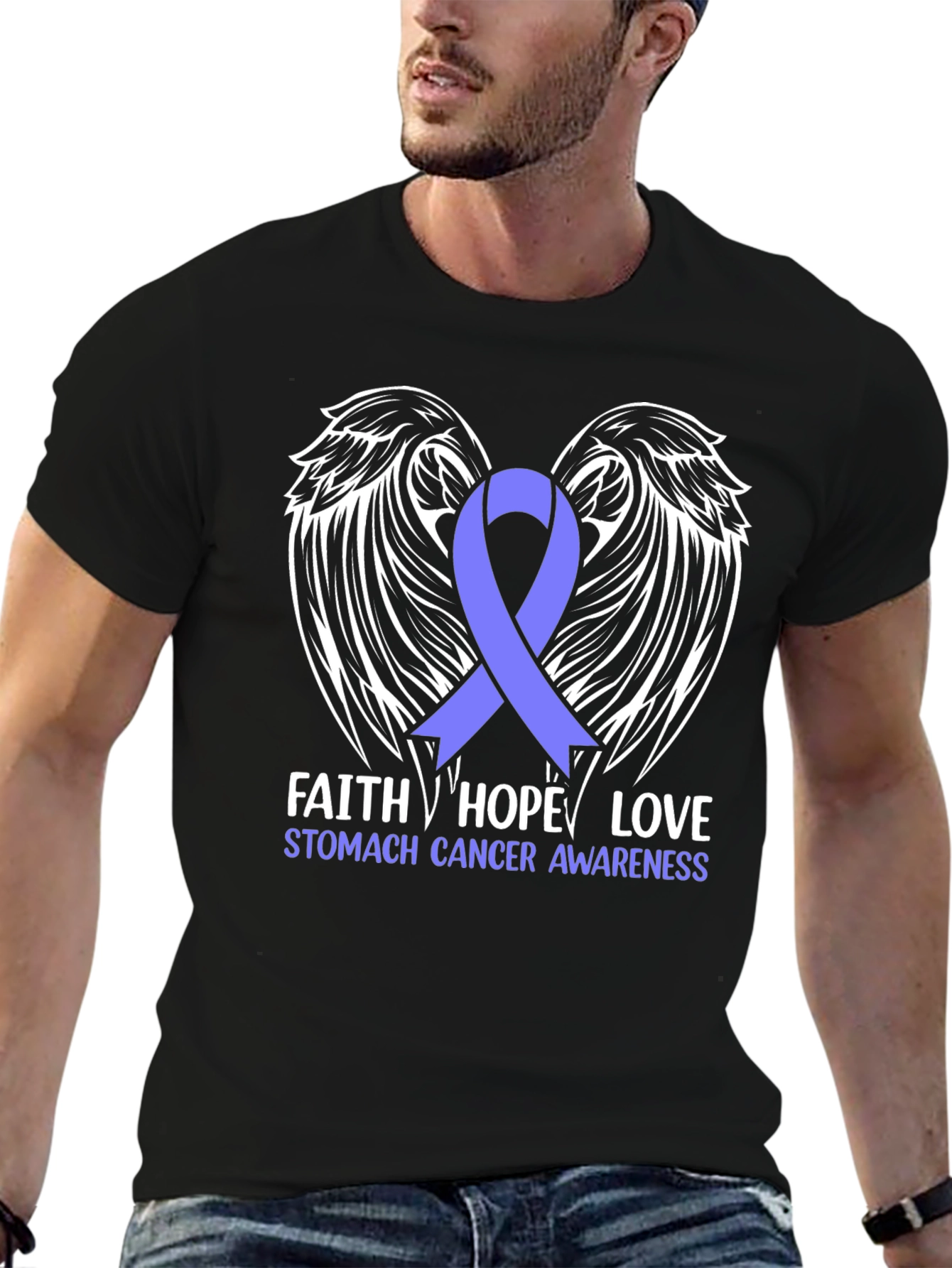 Stomach Cancer Awareness T-Shirt Wings Faith Hope Love