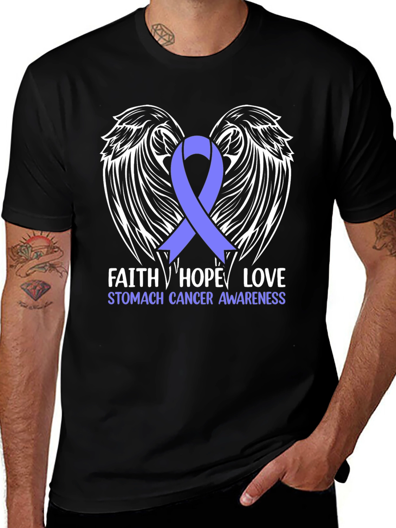 Stomach Cancer Awareness T-Shirt Wings Faith Hope Love