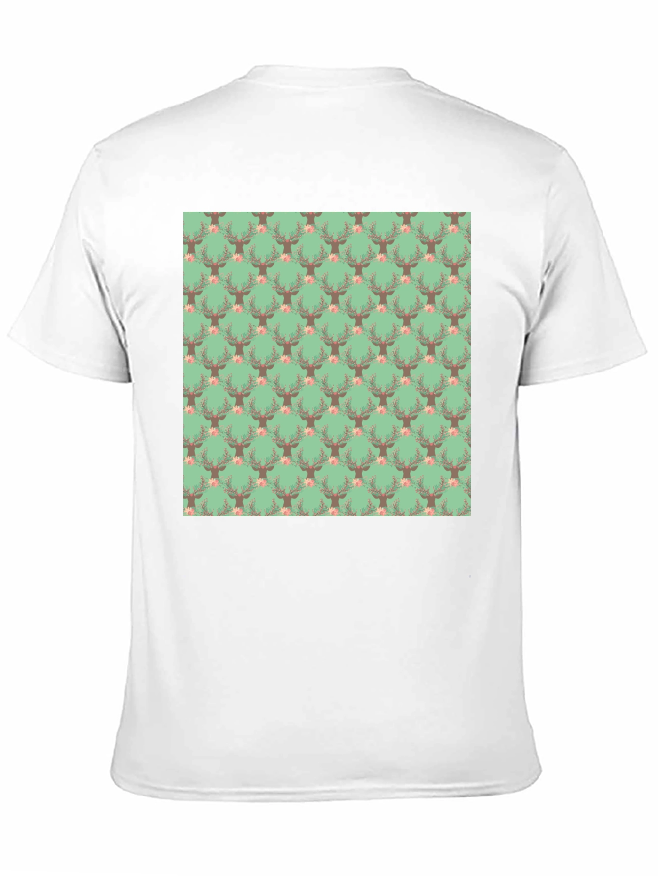 Deer Floral Pattern Black T-Shirt