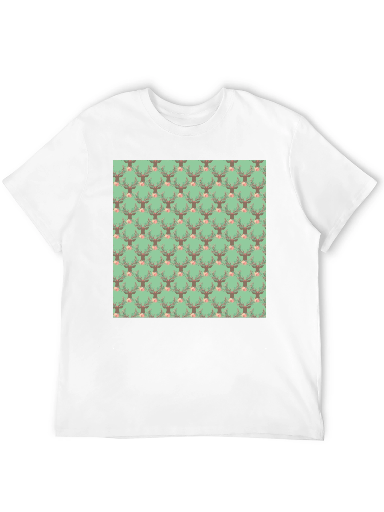 Deer Floral Pattern Black T-Shirt