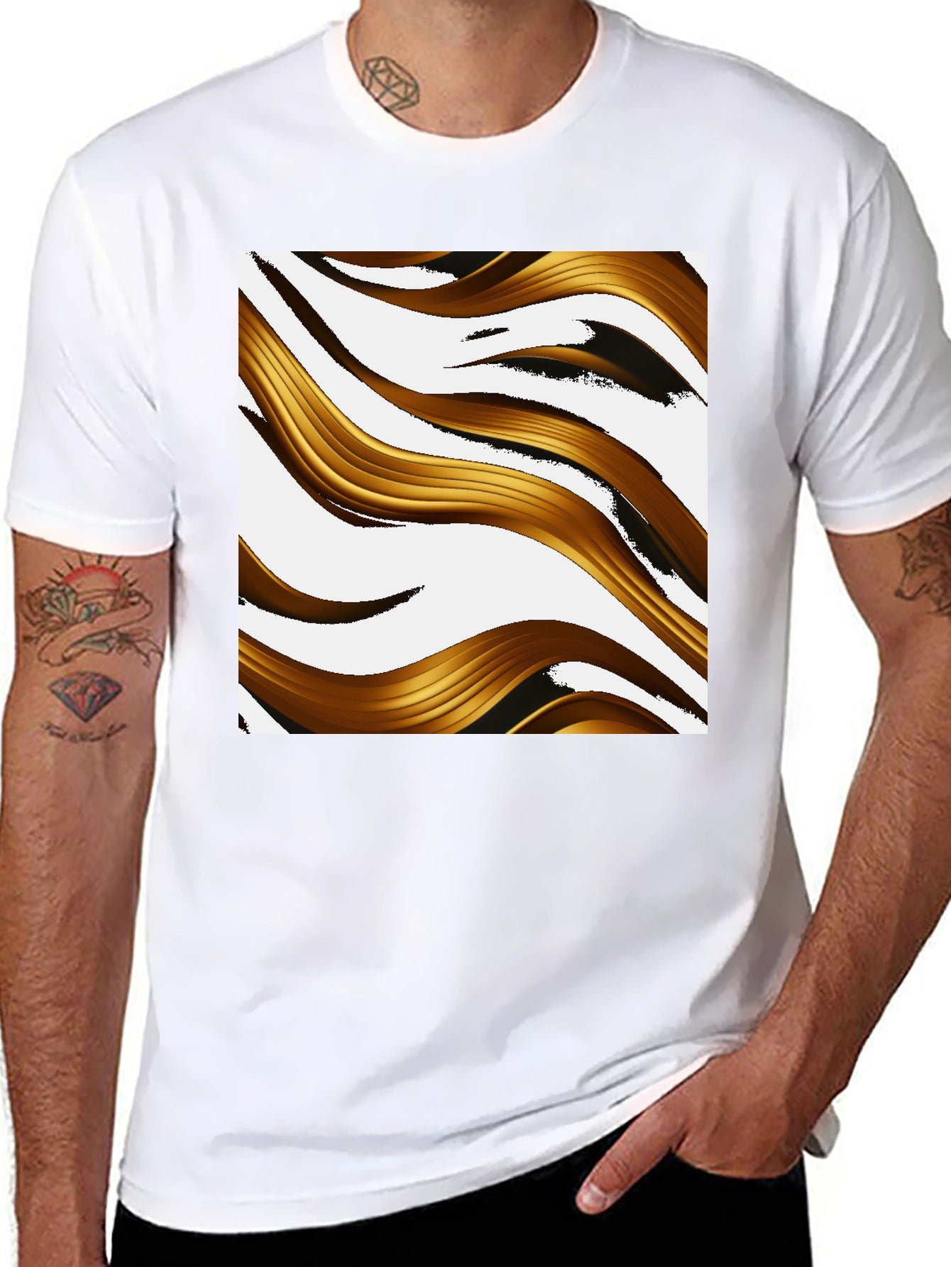 Abstract Golden Wave Graphic T-Shirt - Modern Design