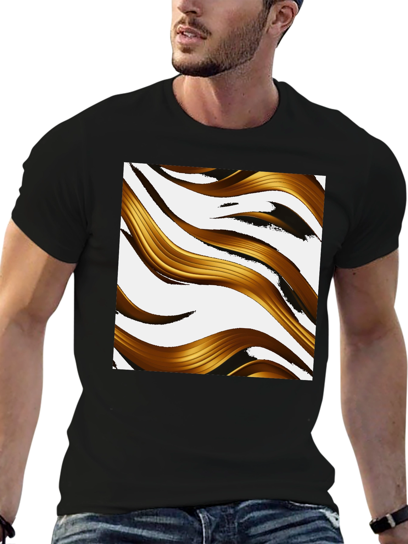 Abstract Golden Wave Graphic T-Shirt - Modern Design