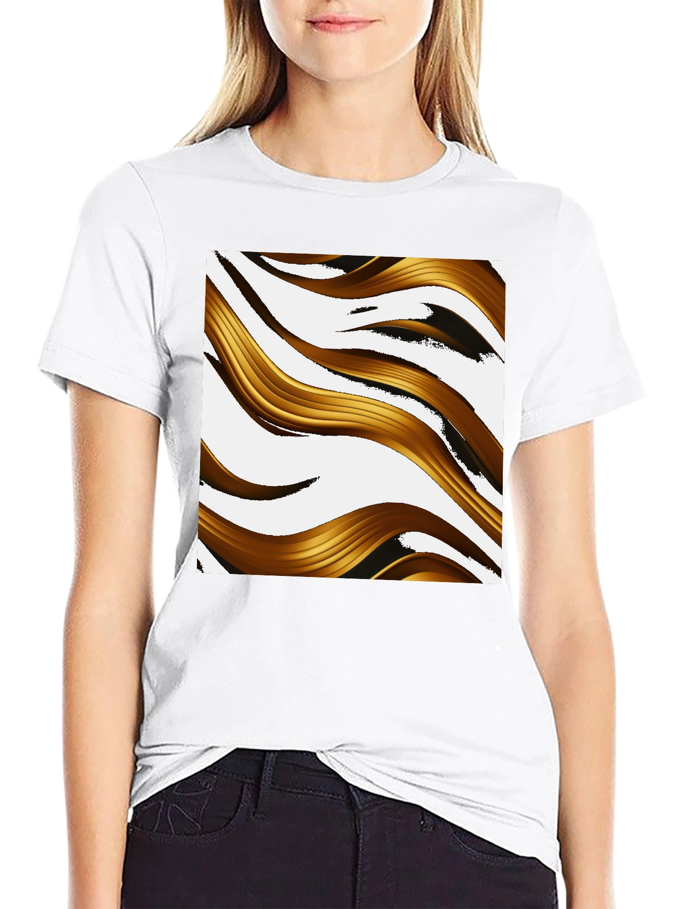 Abstract Golden Wave Graphic T-Shirt - Modern Design