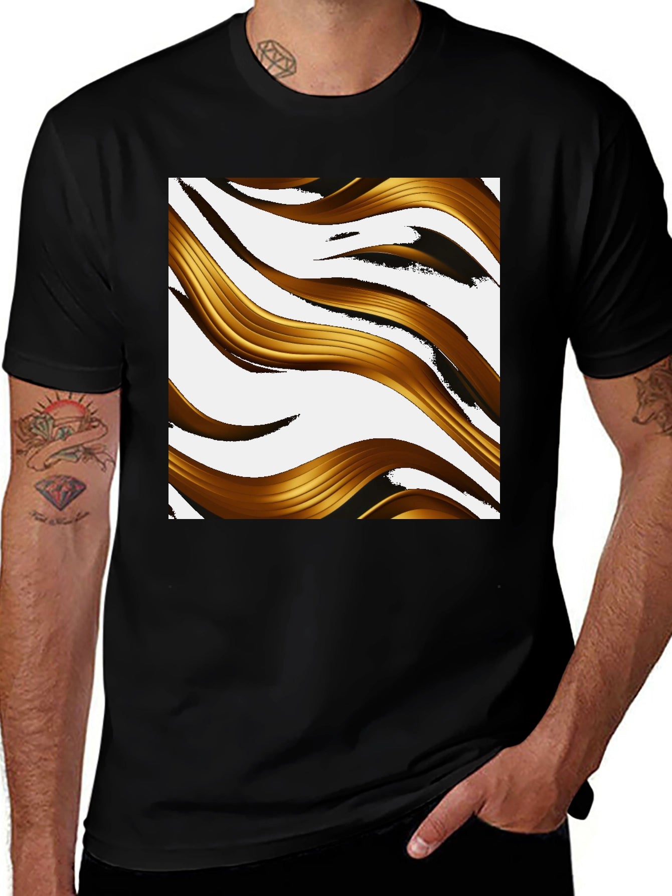 Abstract Golden Wave Graphic T-Shirt - Modern Design