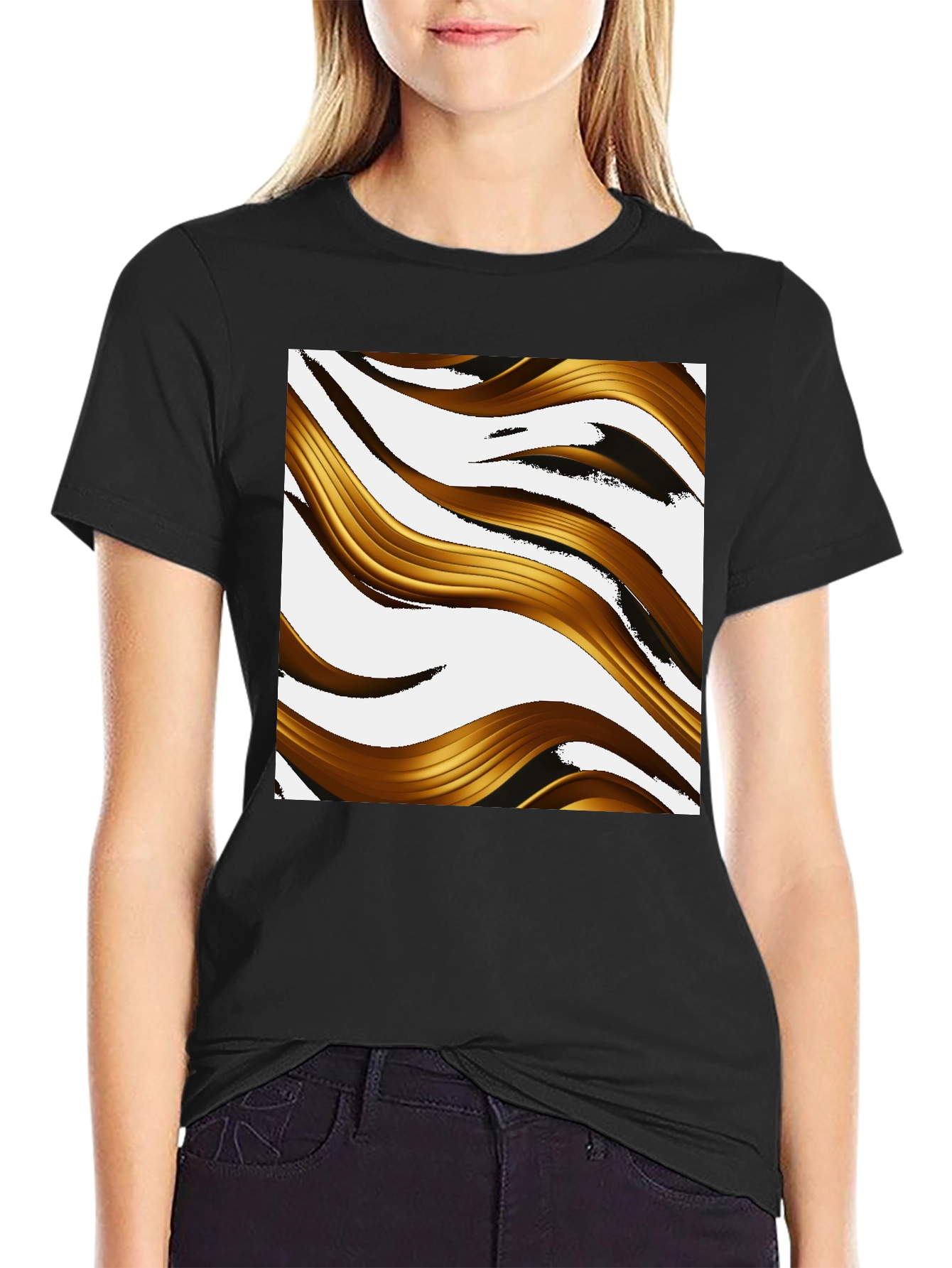 Abstract Golden Wave Graphic T-Shirt - Modern Design