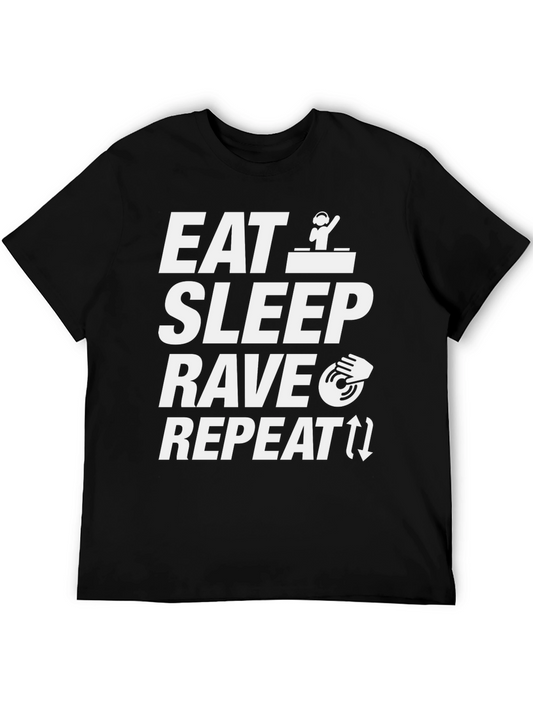 Eat Sleep Rave Repeat Black Graphic T-Shirt