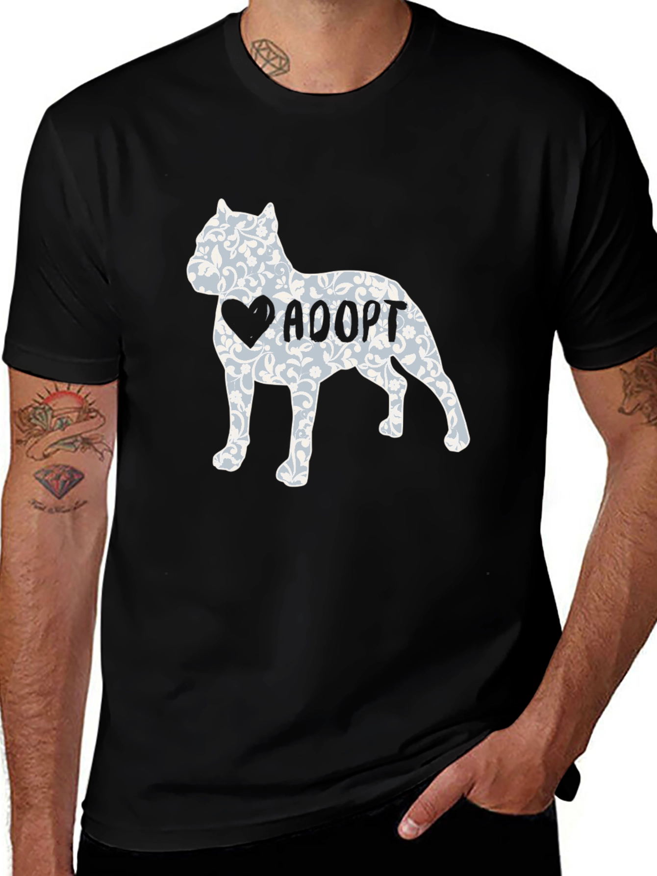 Adopt Dog Tee - Floral Heart Pitbull Design