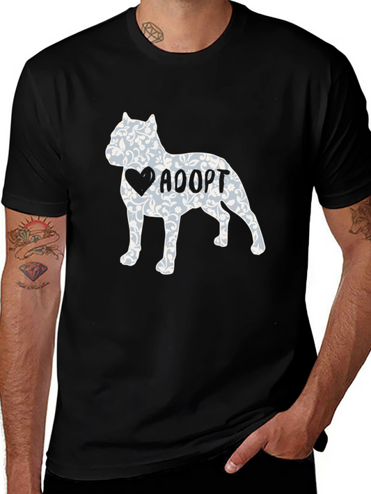Adopt Dog Tee - Floral Heart Pitbull Design
