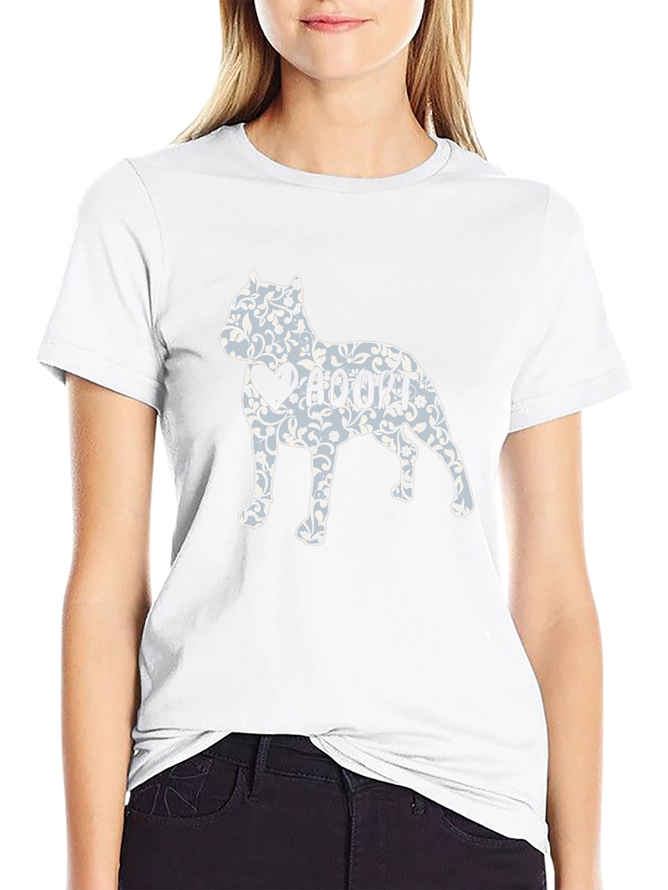 Adopt Dog Tee - Floral Heart Pitbull Design