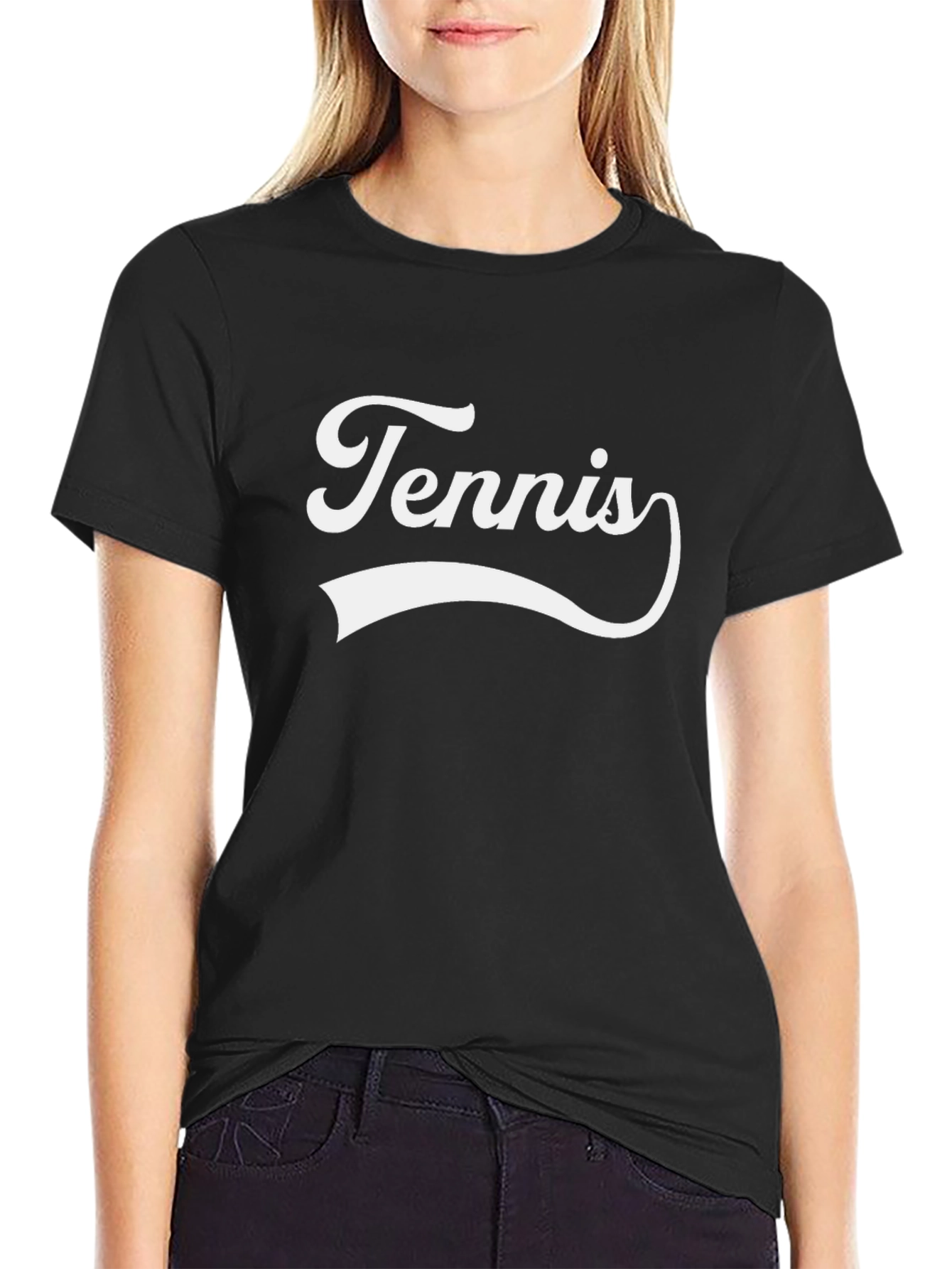 Tennis Graphic Tee - Black Cotton T-Shirt