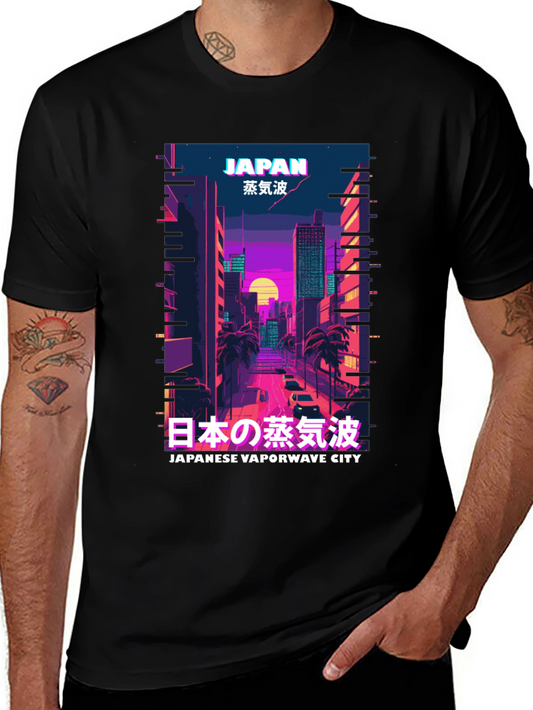 Japanese Vaporwave City Graphic Tee - Retro Japan Style