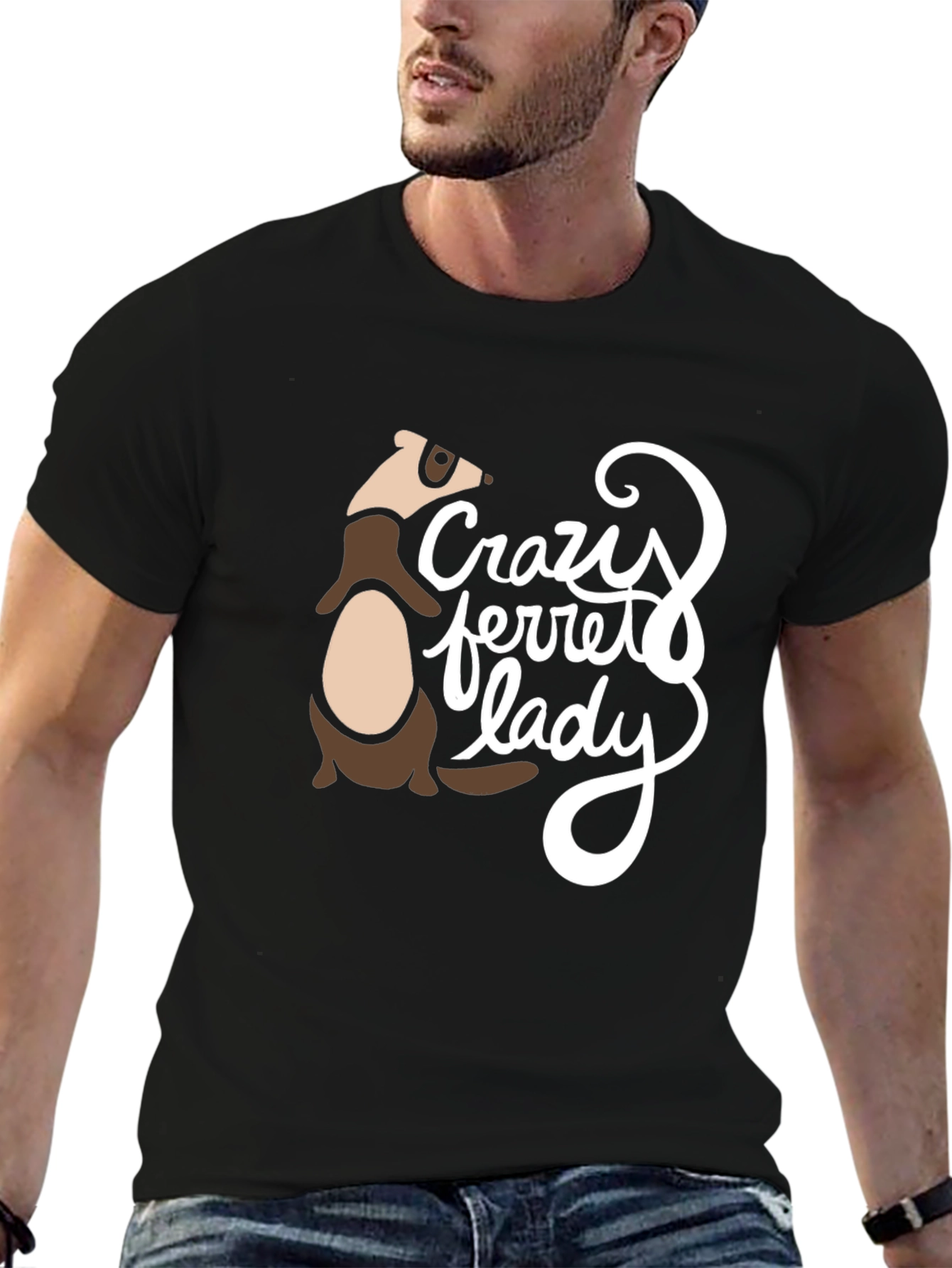 Crazy Ferret Lady Graphic T-Shirt - Black