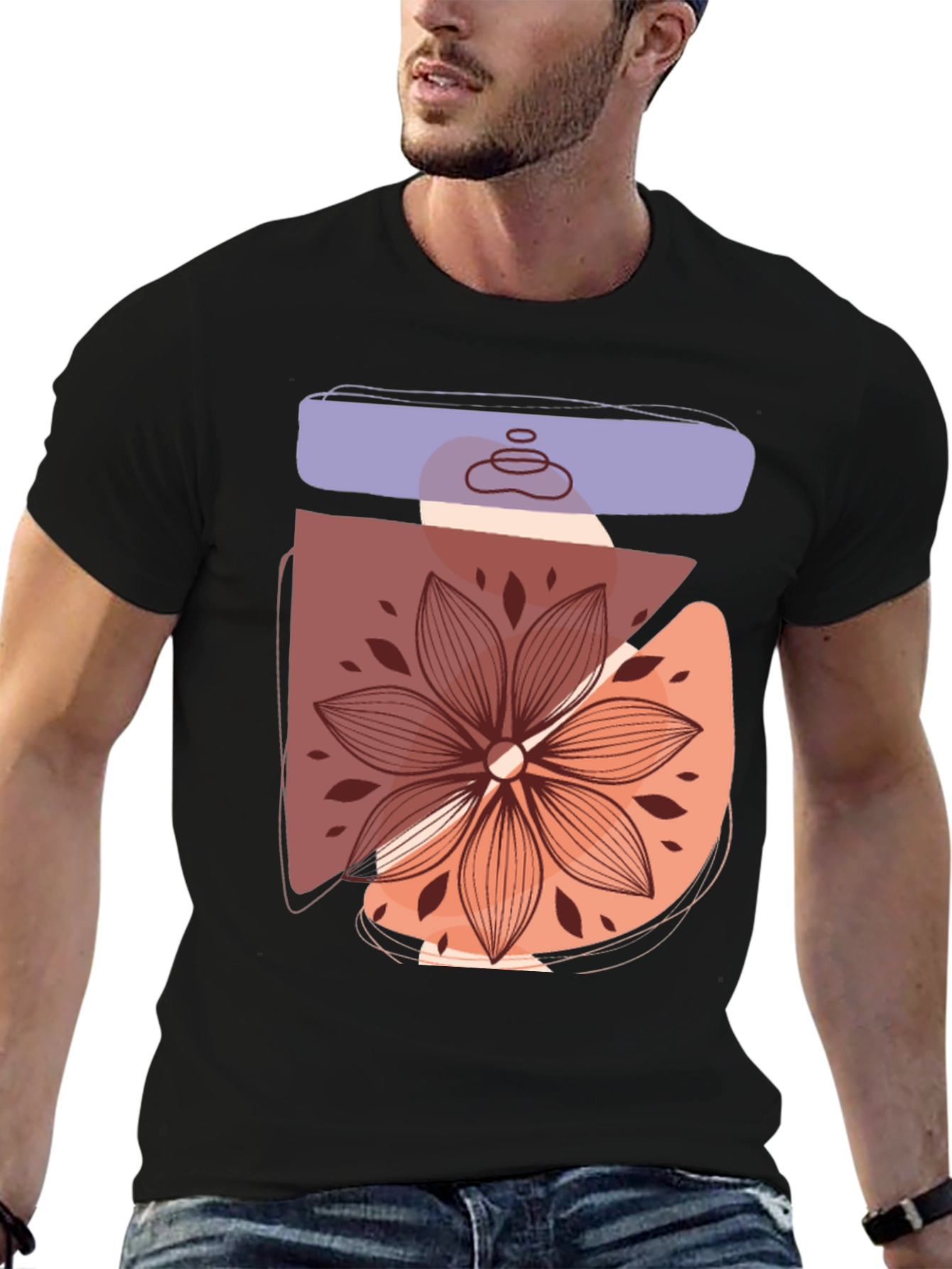 Abstract Floral Graphic Tee - Trendy Casual Shirt