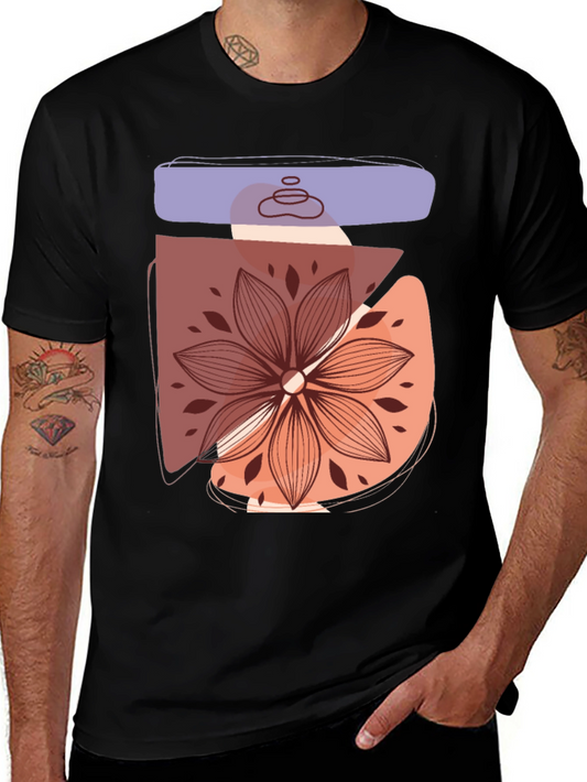 Abstract Floral Graphic Tee - Trendy Casual Shirt