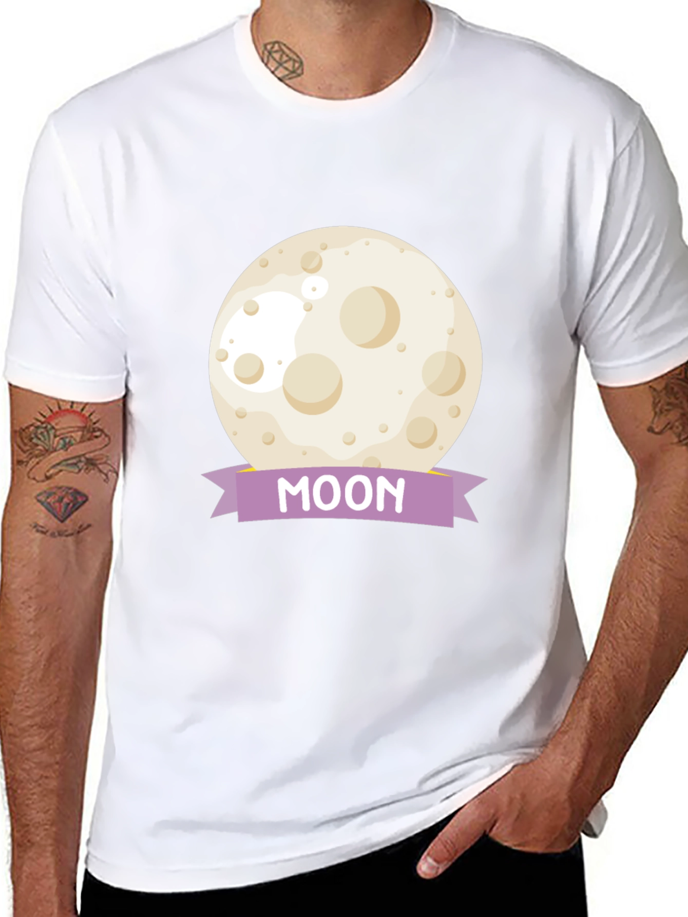 Moon Graphic Tee - Black Cotton Casual T-Shirt