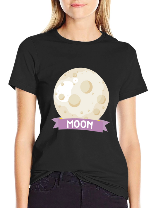 Moon Graphic Tee - Black Cotton Casual T-Shirt