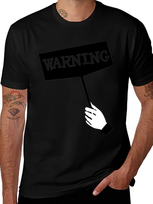 Warning Sign Graphic Tee - Black Crew Neck Shirt