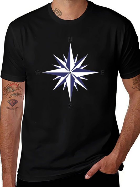 Compass Rose Graphic Tee - Stylish Black Cotton T-Shirt