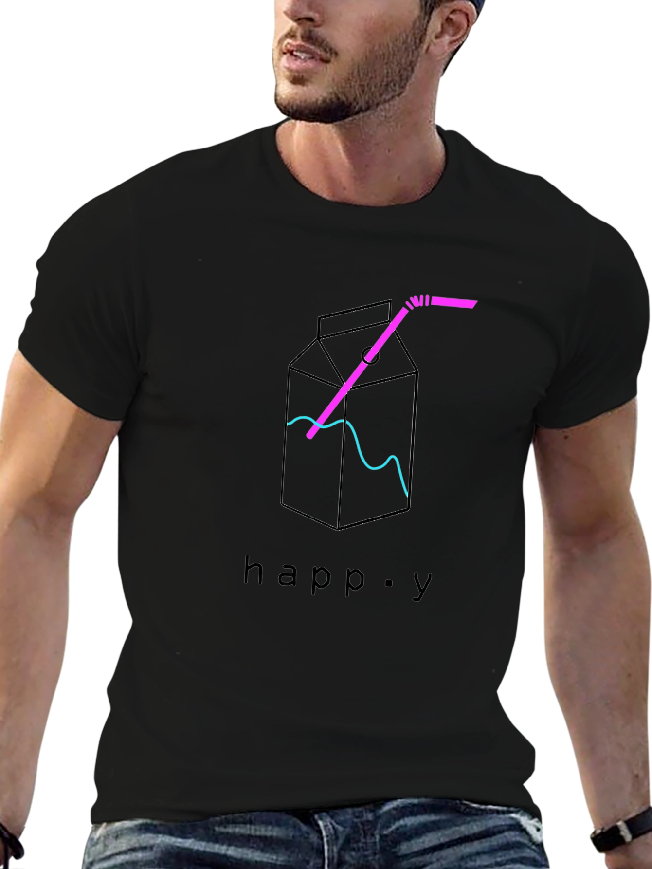Happy Milk Carton Graphic Tee - Trendy Casual Shirt