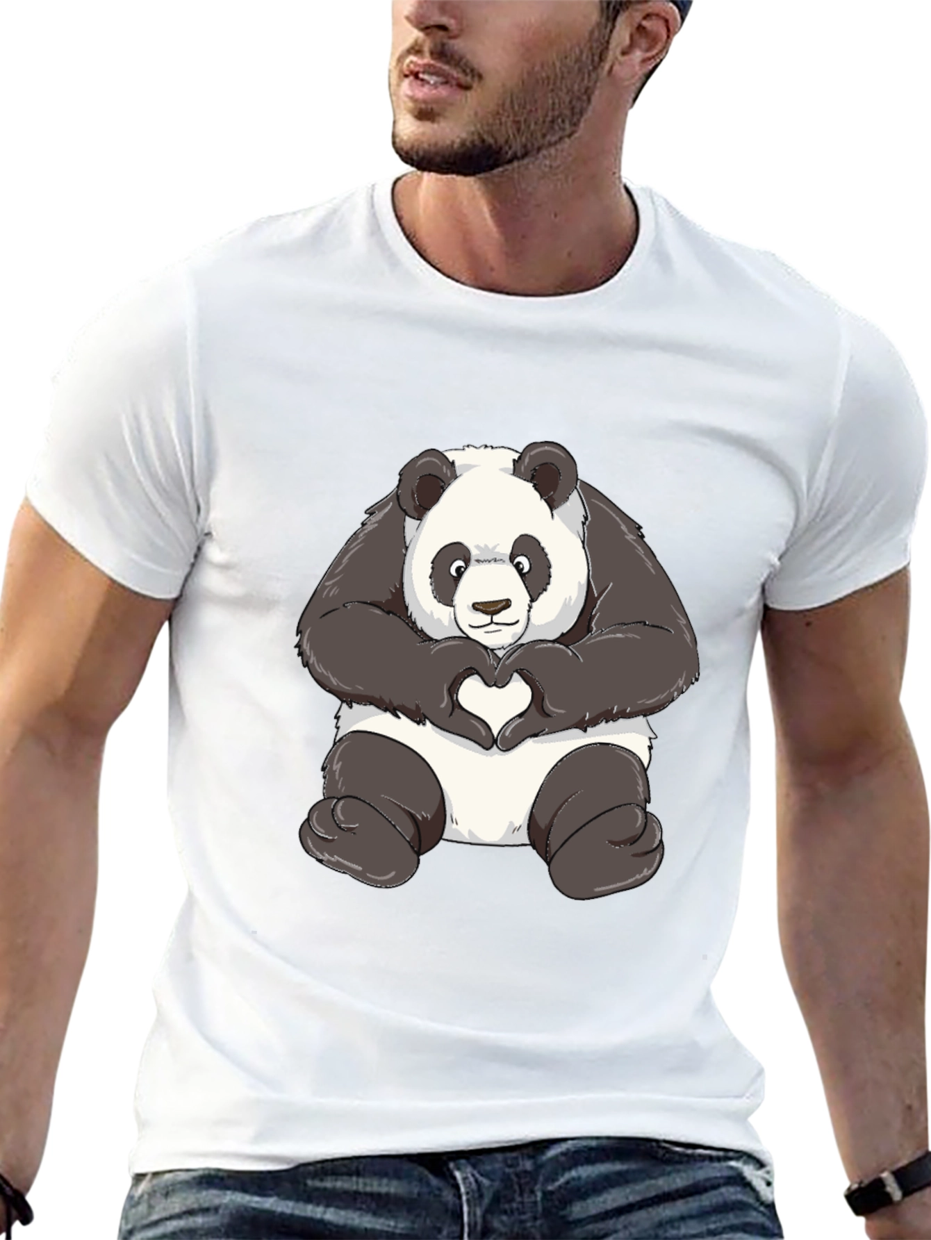 Panda Heart Hands Graphic T-Shirt - Black