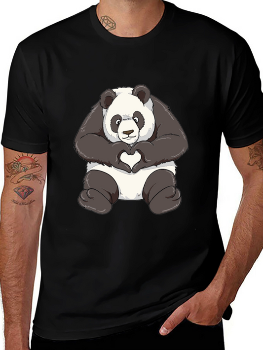 Panda Heart Hands Graphic T-Shirt - Black