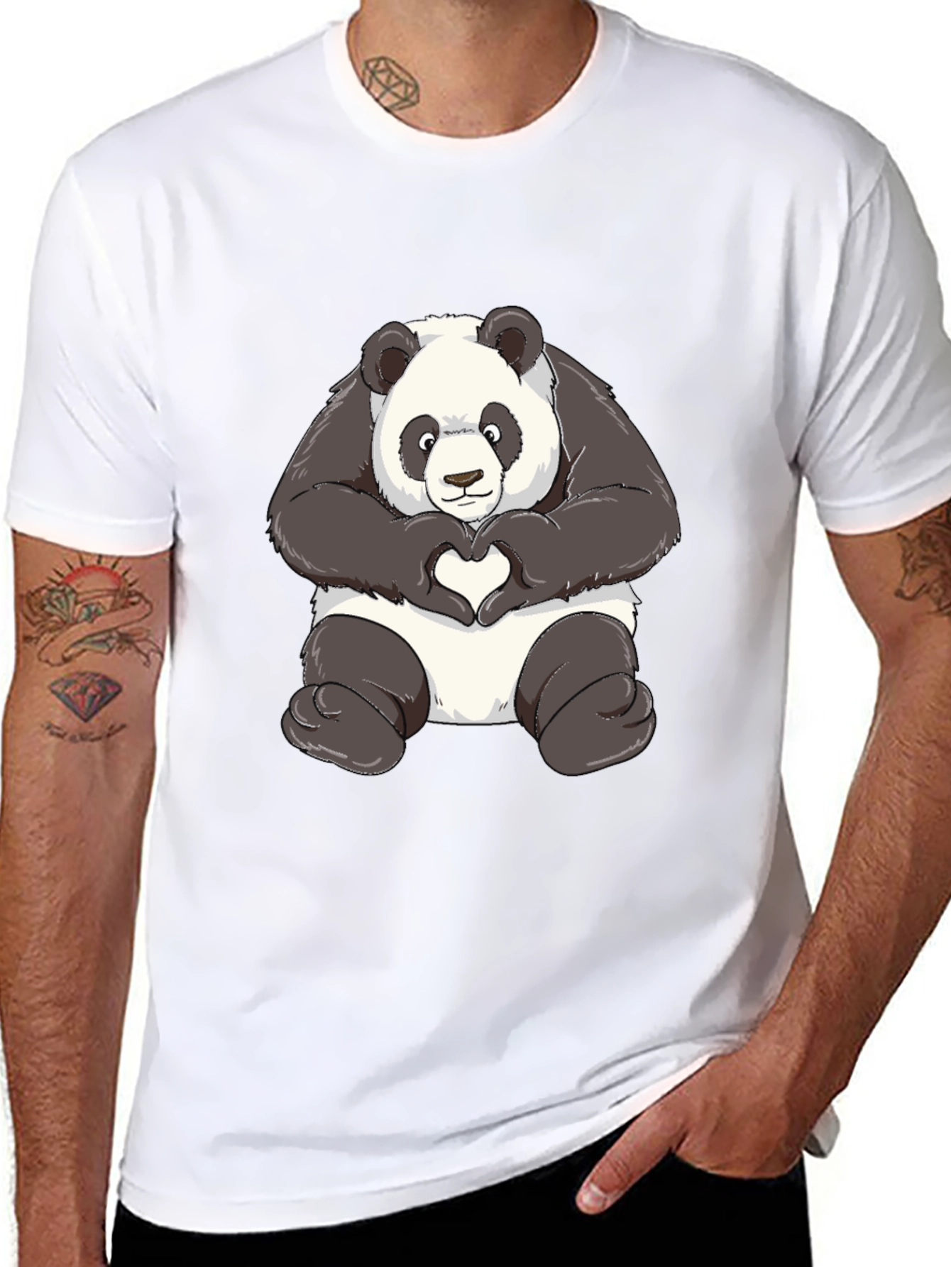 Panda Heart Hands Graphic T-Shirt - Black