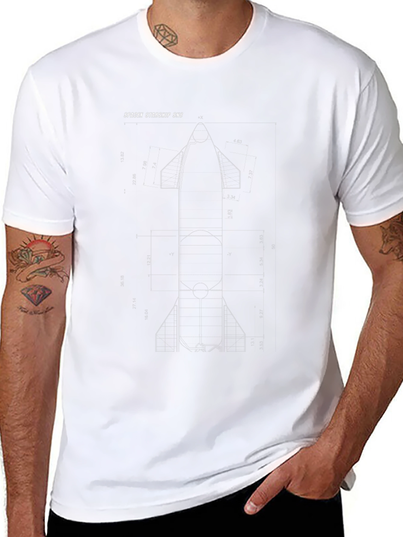SpaceX Starship SN8 Blueprint Black T-Shirt