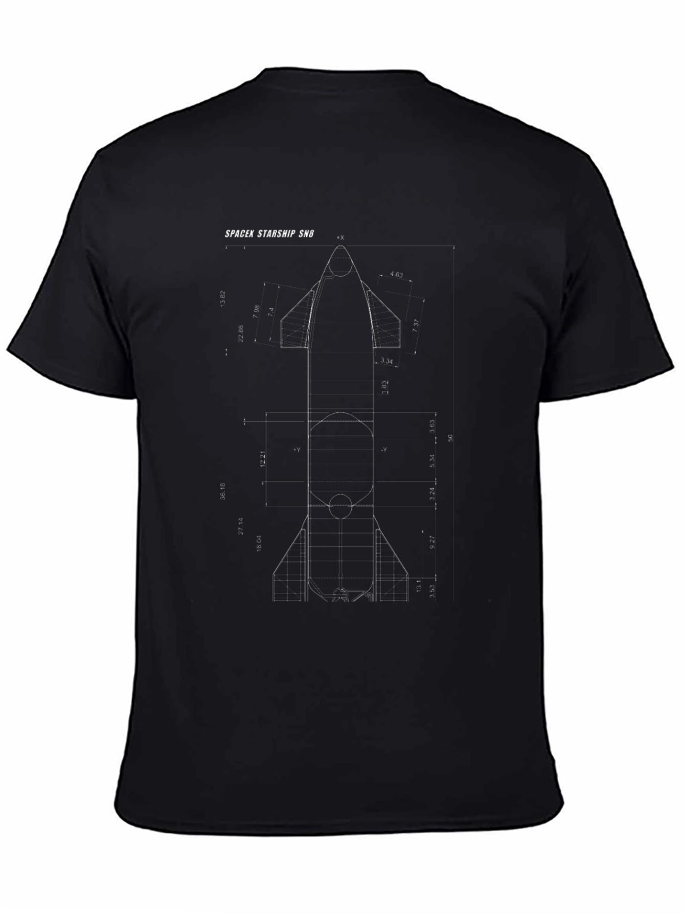 SpaceX Starship SN8 Blueprint Black T-Shirt
