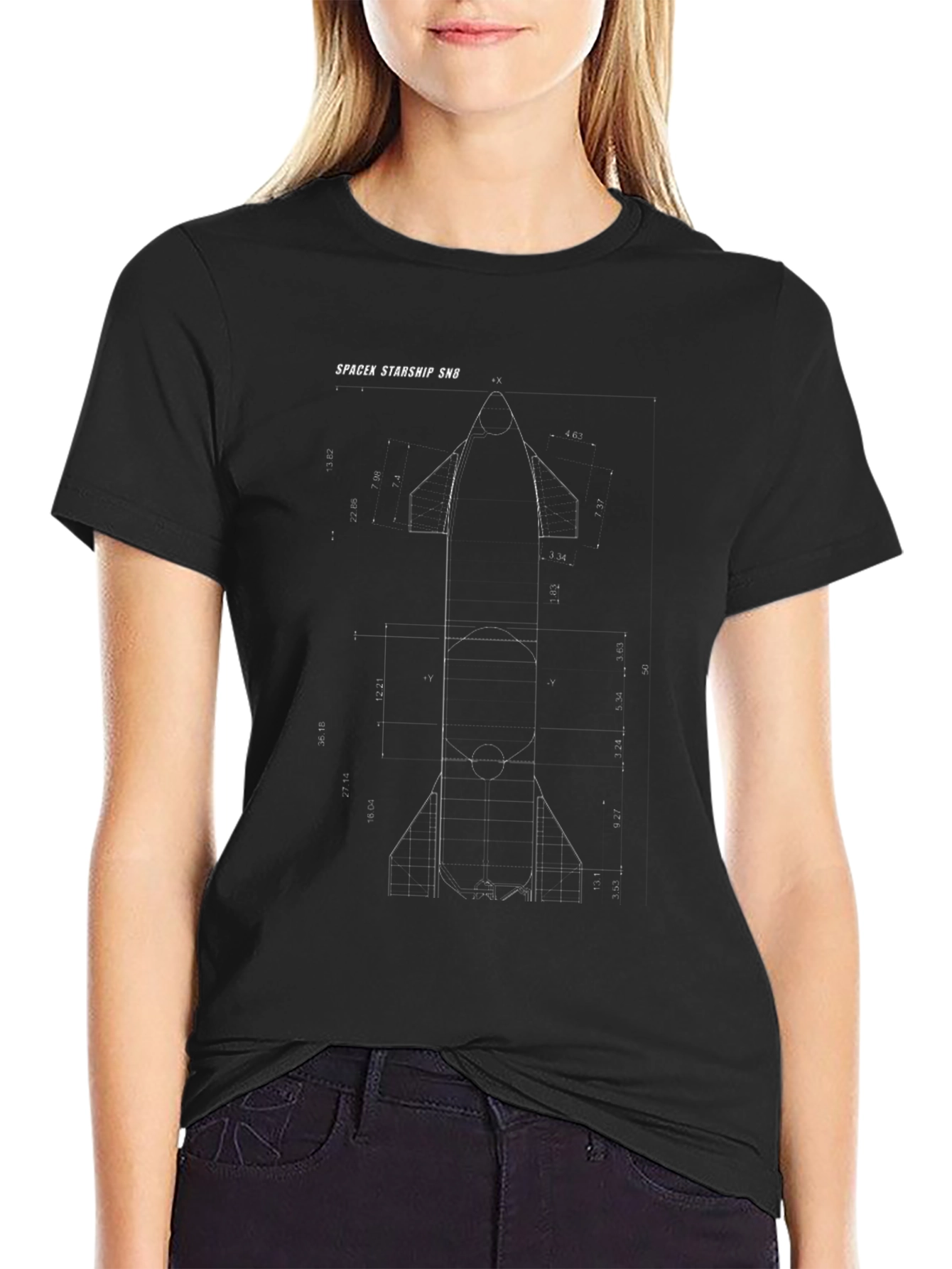 SpaceX Starship SN8 Blueprint Black T-Shirt