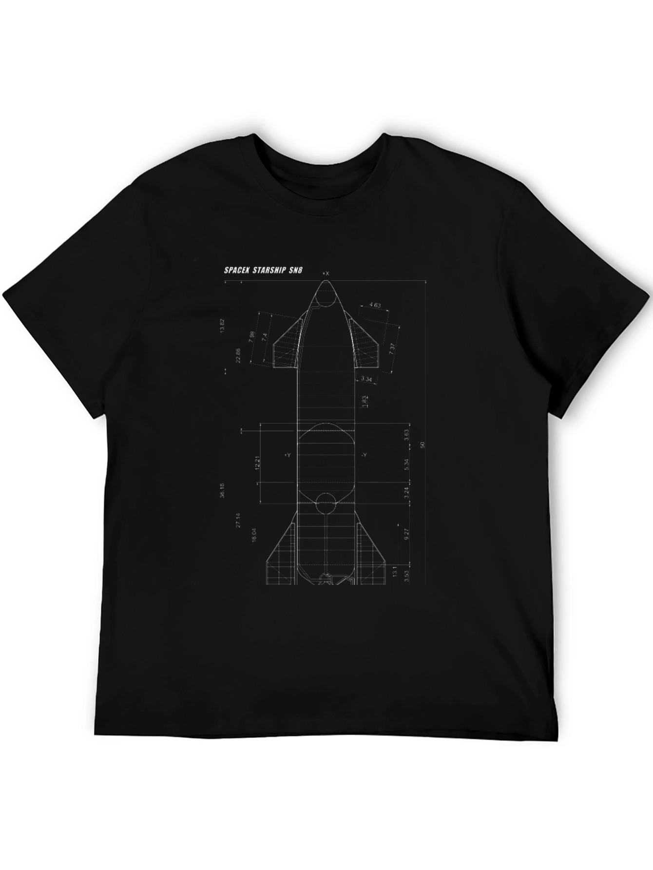 SpaceX Starship SN8 Blueprint Black T-Shirt