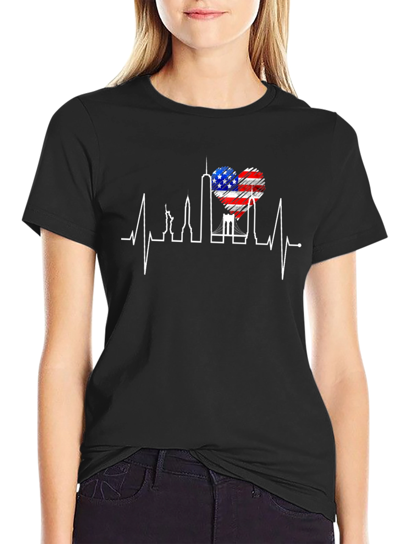 NYC Skyline Heartbeat Graphic T-Shirt