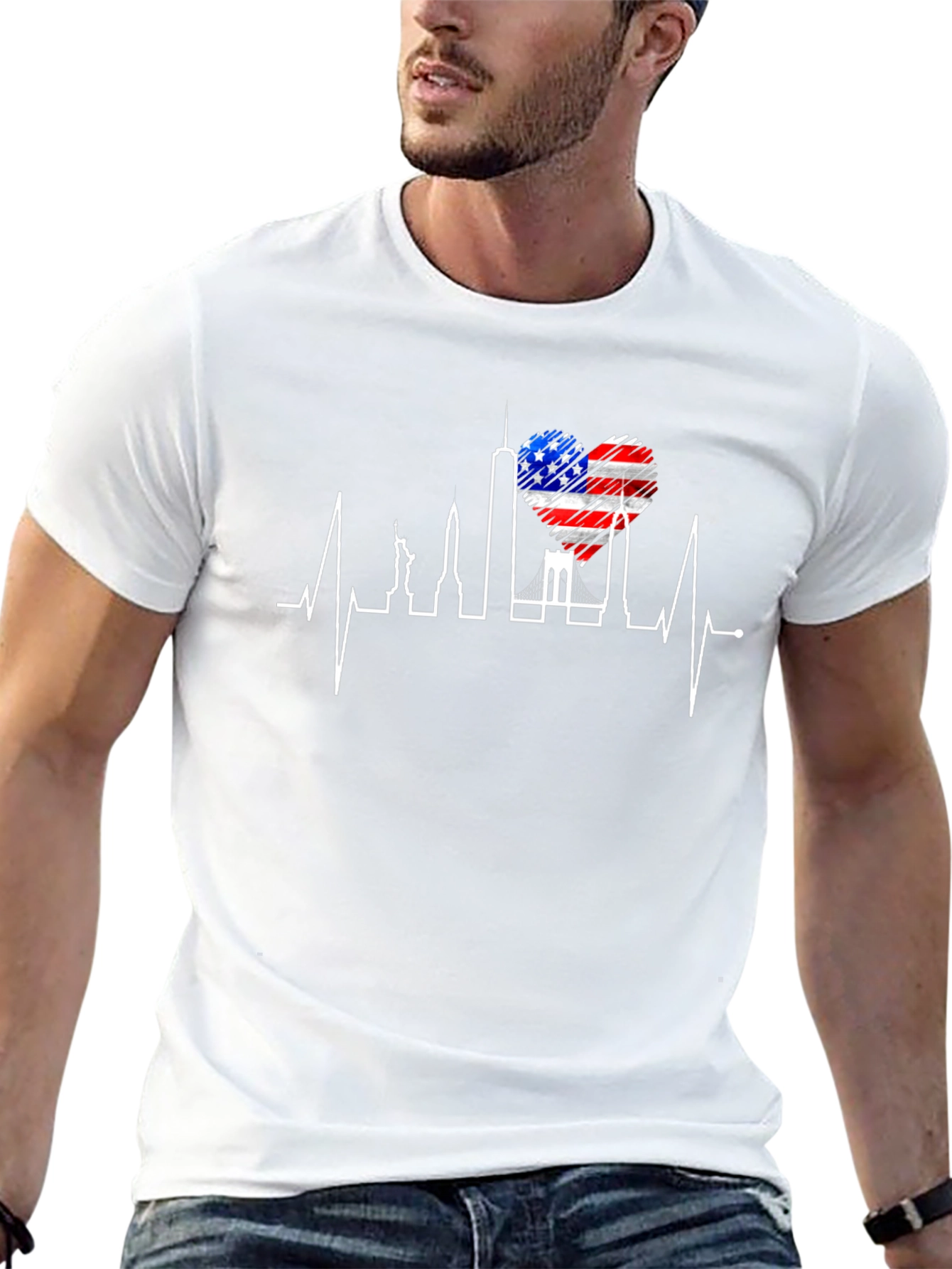 NYC Skyline Heartbeat Graphic T-Shirt