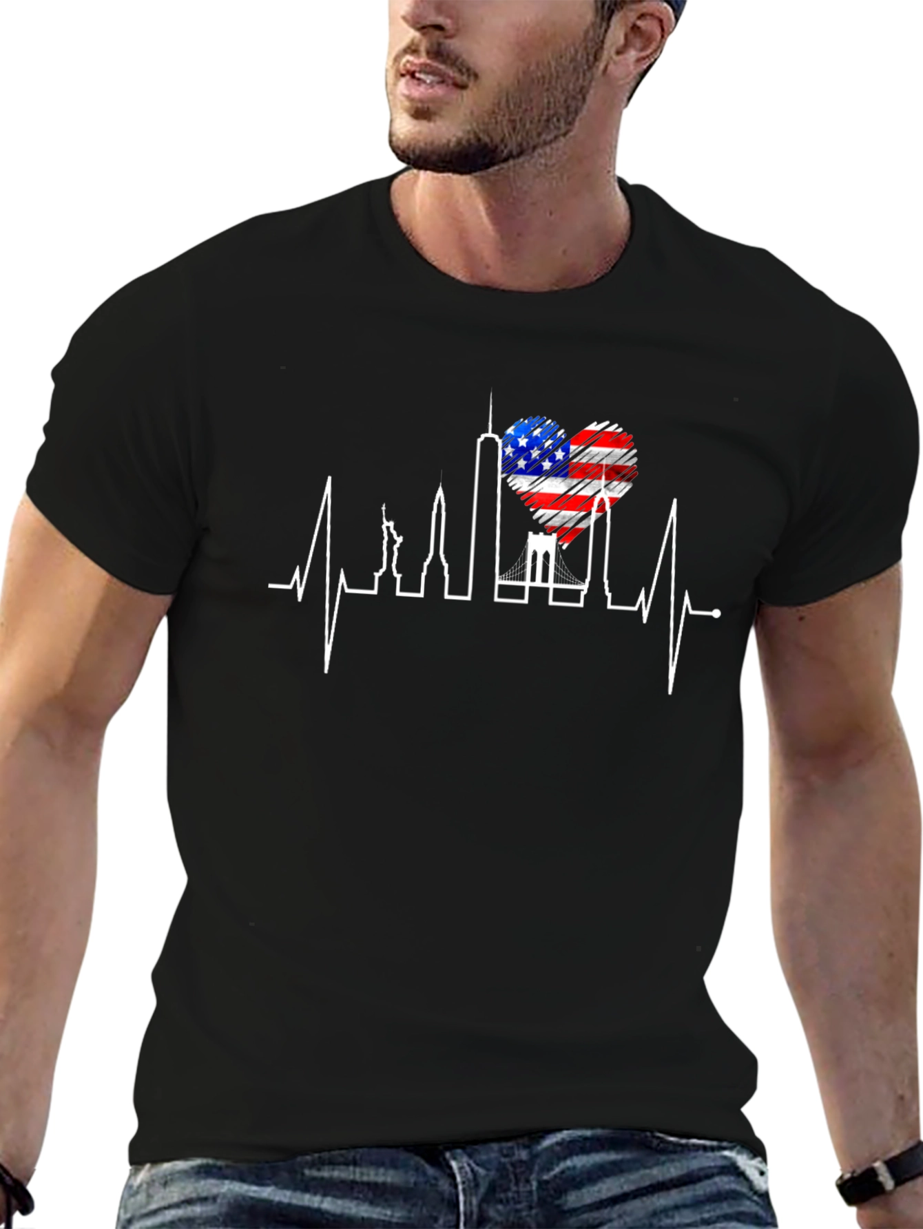 NYC Skyline Heartbeat Graphic T-Shirt