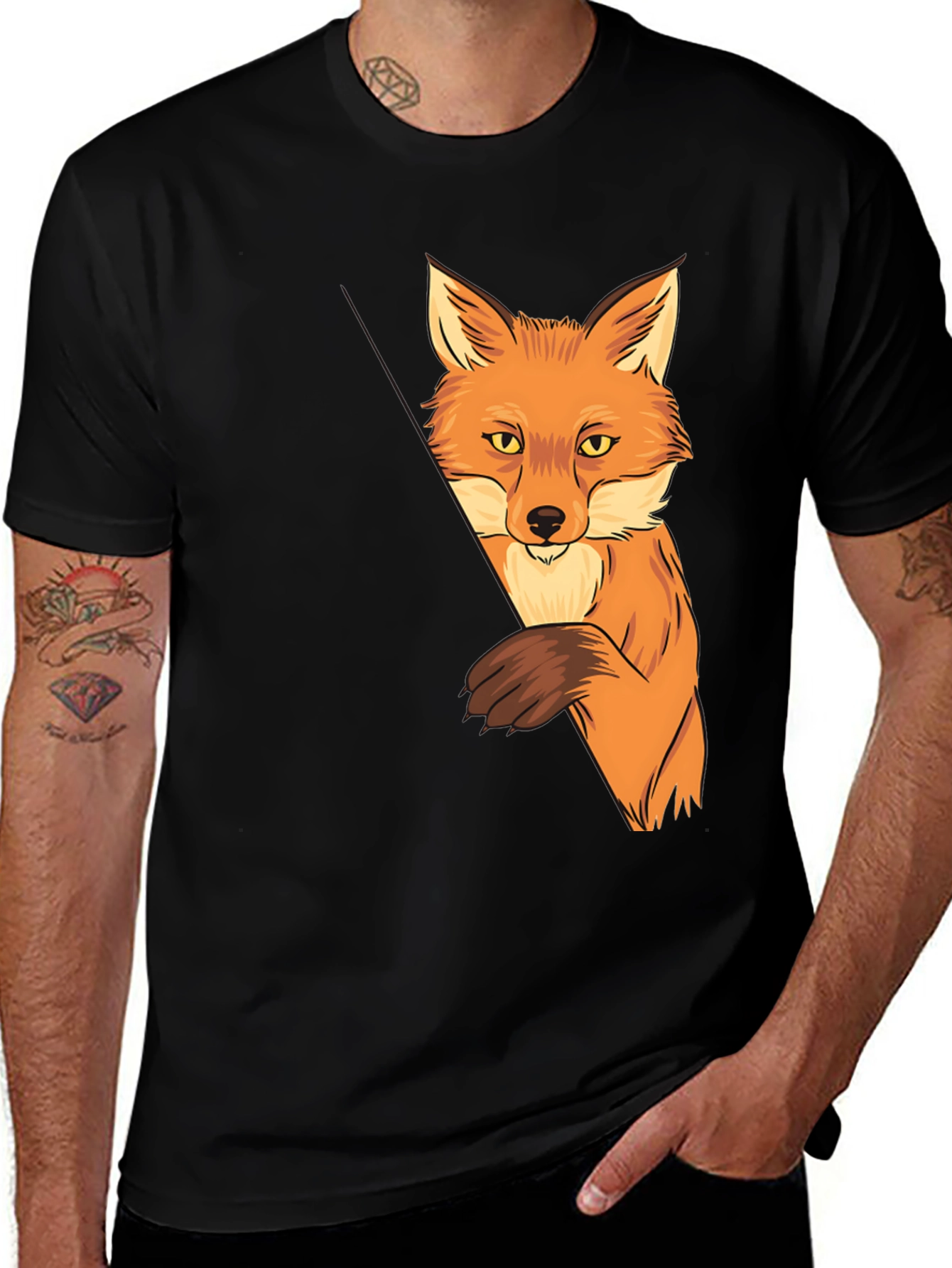 Fox Graphic Print Black T-Shirt