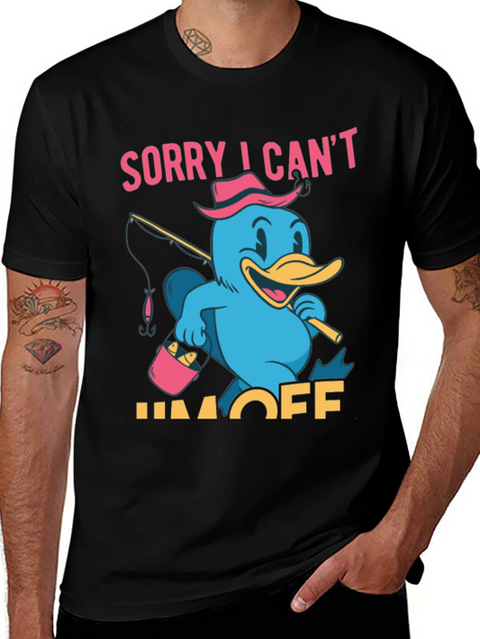 Sorry I Cant Im Off Fishing Cartoon Duck Black T-Shirt