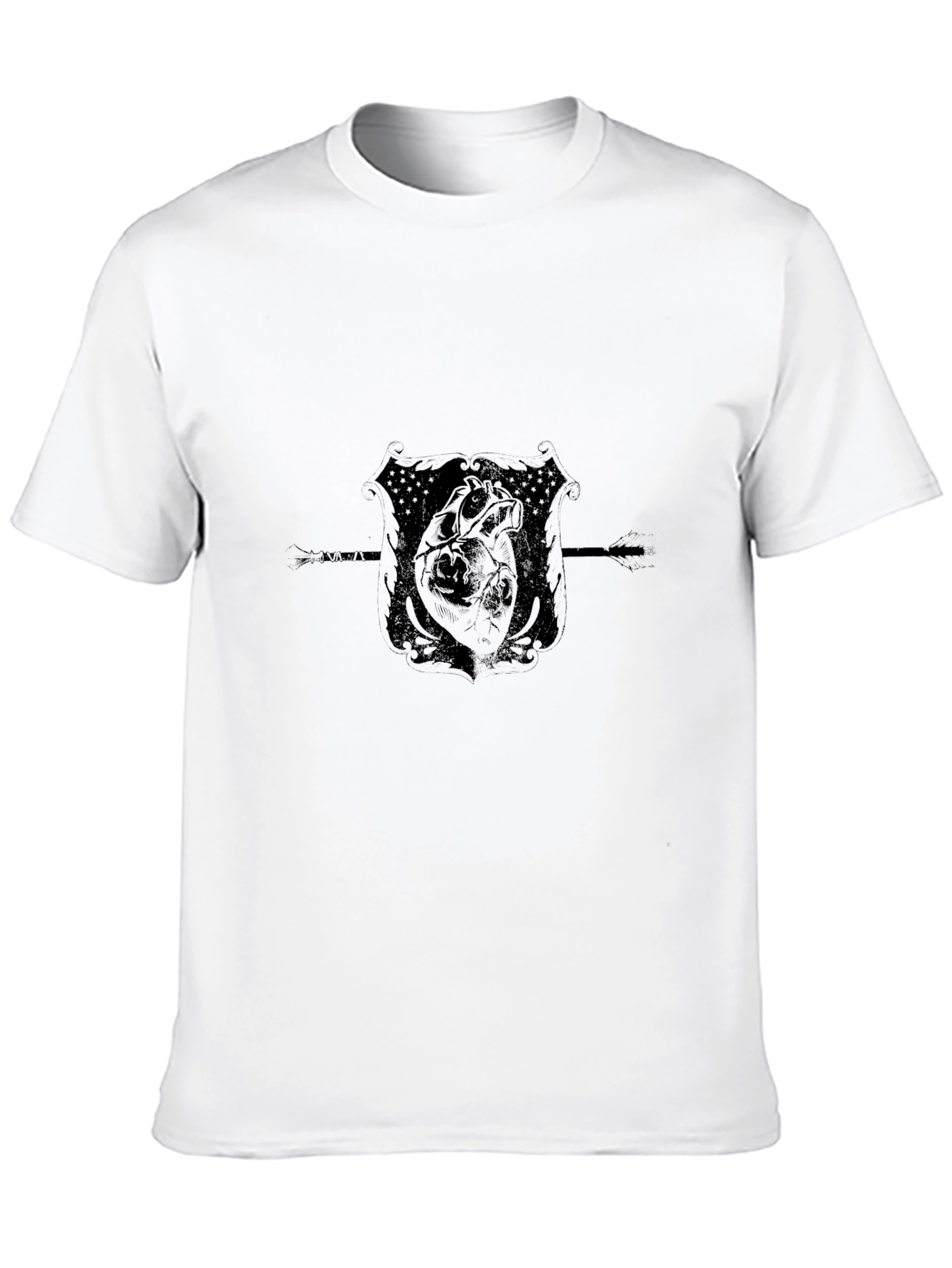 Mens Black T-Shirt with Heart Crest Design