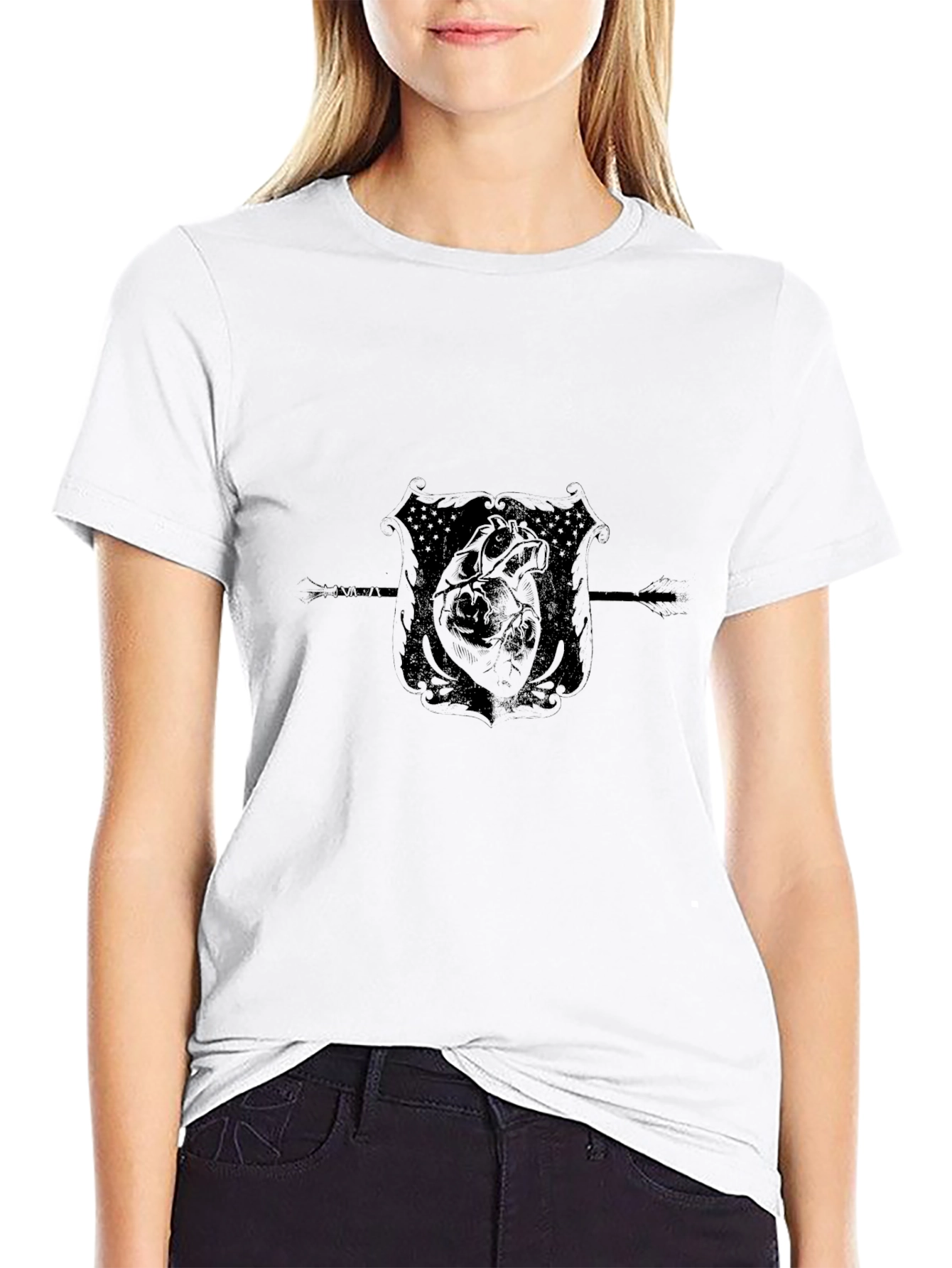 Mens Black T-Shirt with Heart Crest Design