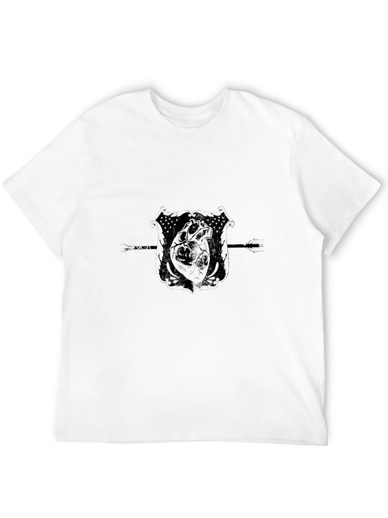 Mens Black T-Shirt with Heart Crest Design