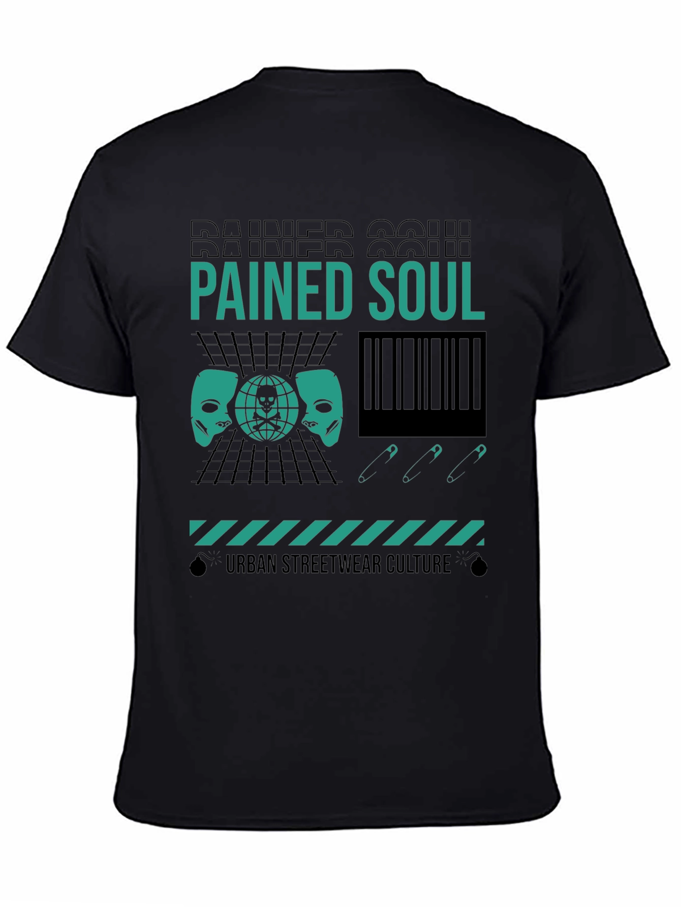 Pained Soul Graphic Print Black T-Shirt