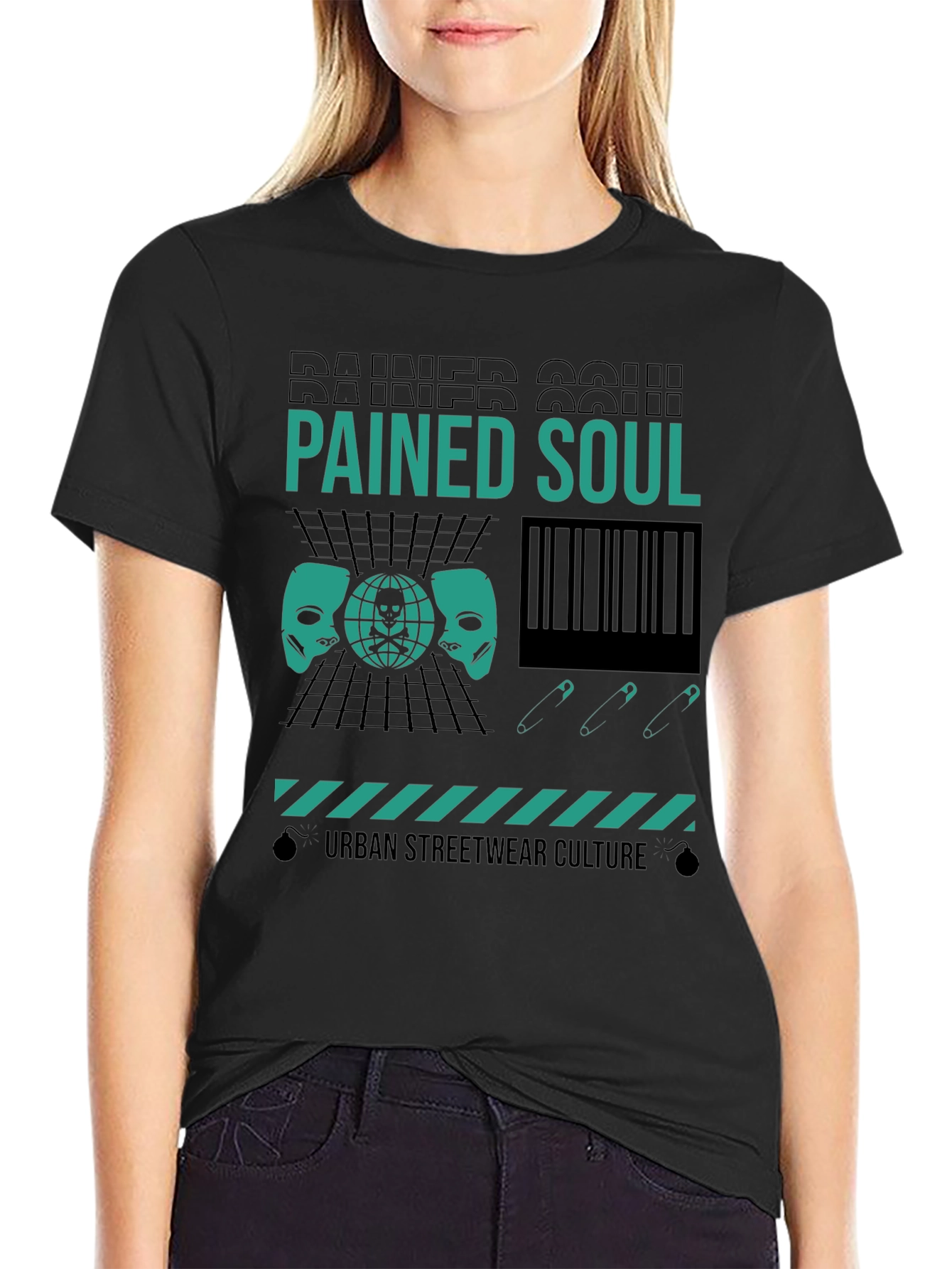 Pained Soul Graphic Print Black T-Shirt