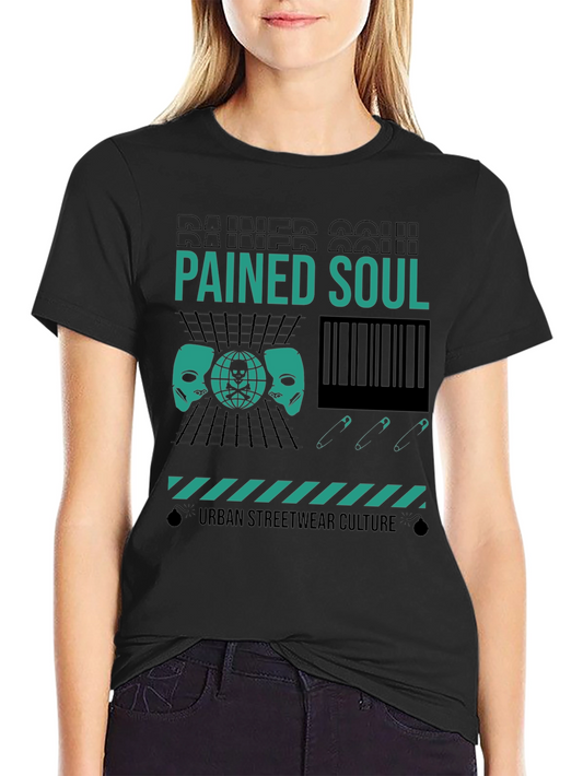 Pained Soul Graphic Print Black T-Shirt