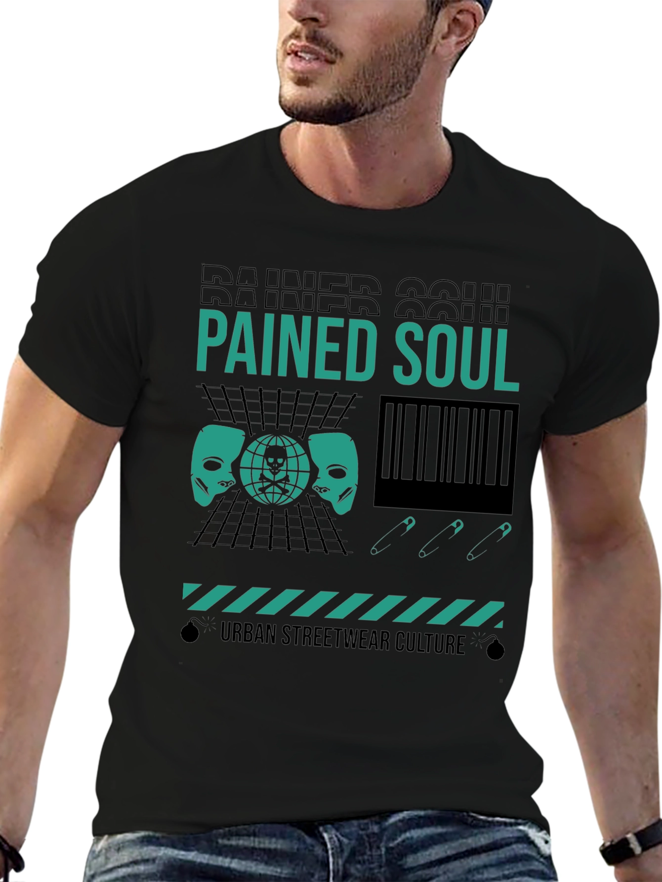 Pained Soul Graphic Print Black T-Shirt