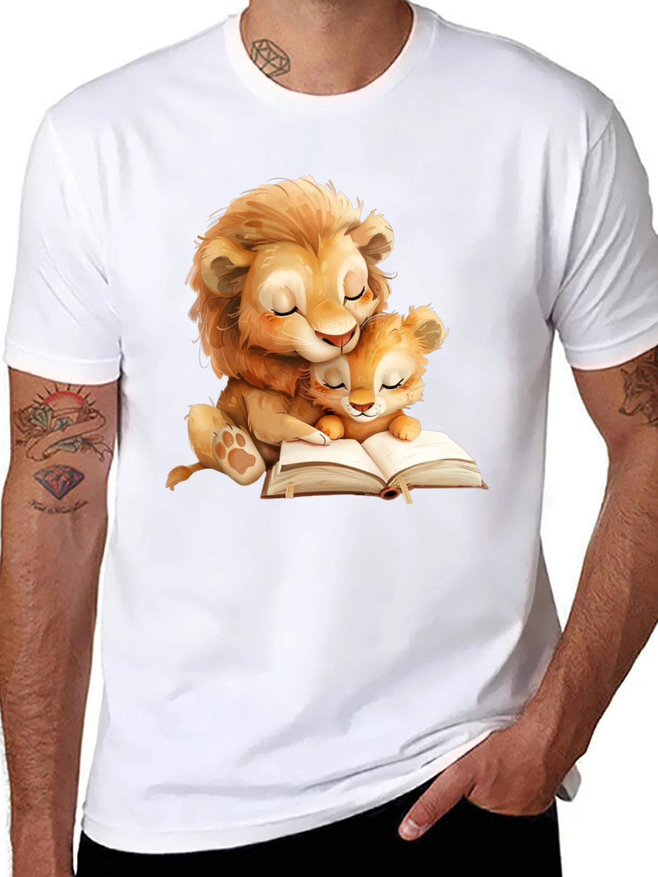 Lion Family Reading T-Shirt - Soft Graphic Tee