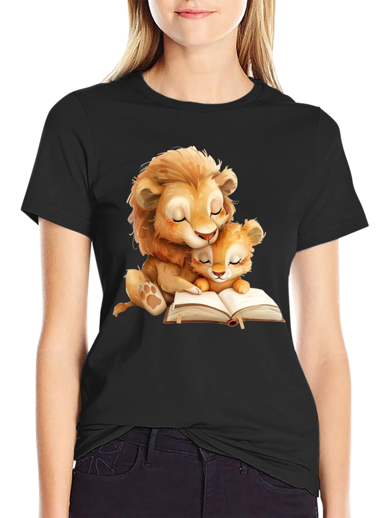 Lion Family Reading T-Shirt - Soft Graphic Tee